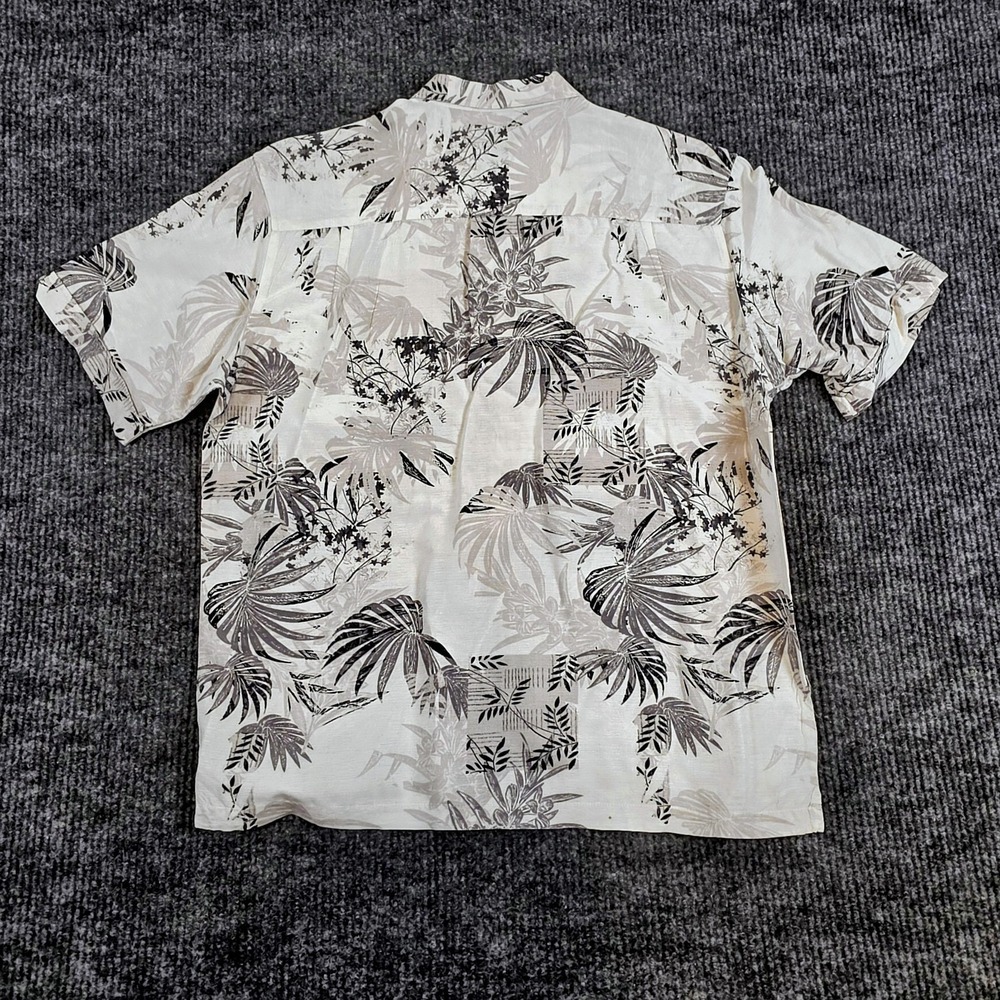 CUBAVERA Island Slim Fit 100% Linen Shirt  L Button Down Short Sleeve Palm Prin